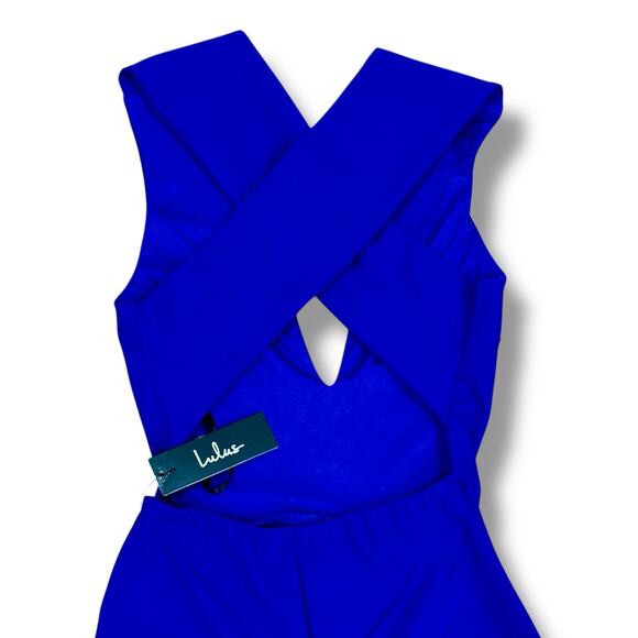 Lulus Size XS Thinking Out Loud Blue Backless Wide Leg Jumpsuit KP8458 - Picture 4 of 6